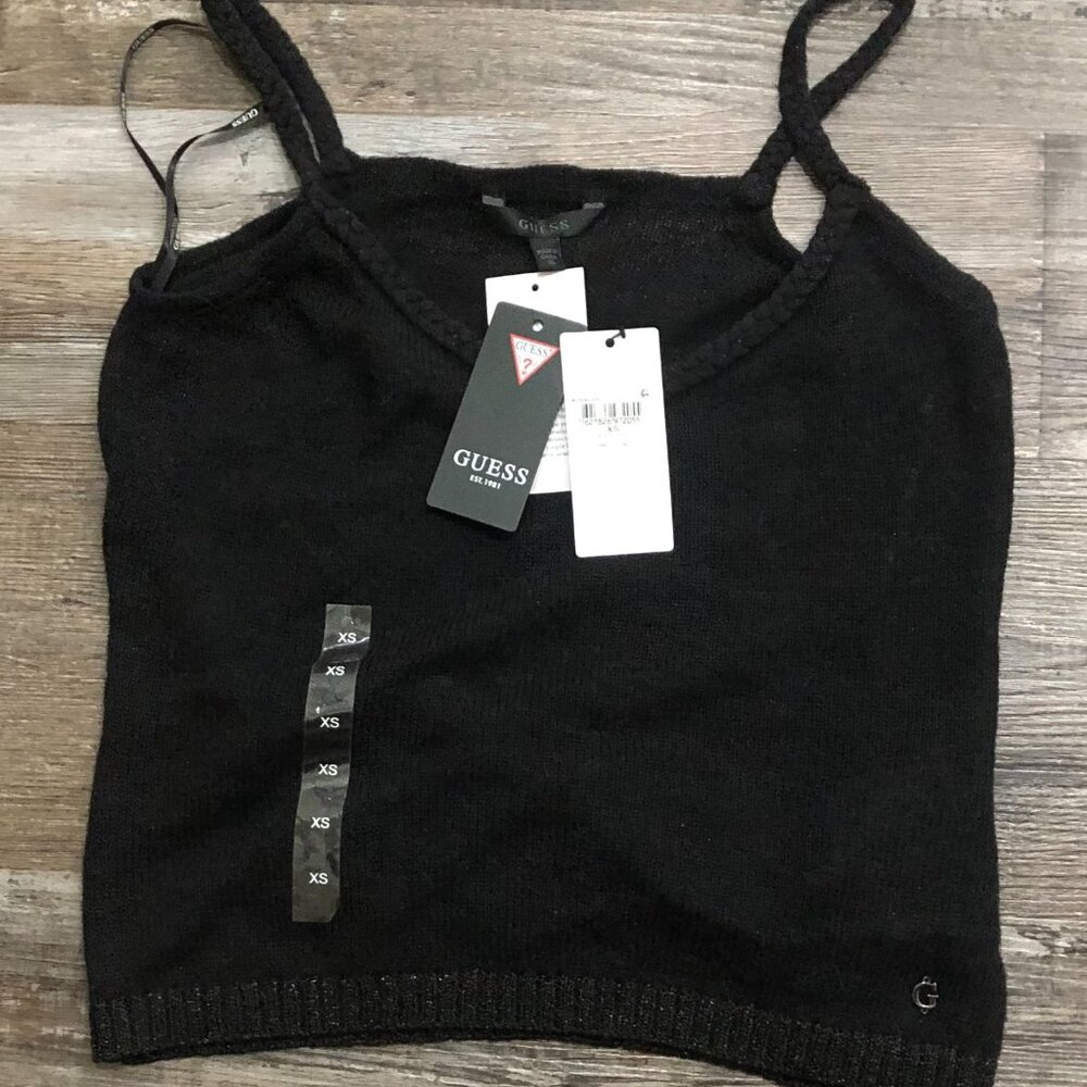 Guess Womens XS Black Lupex Crop Cropped Tank Top New with Tags
